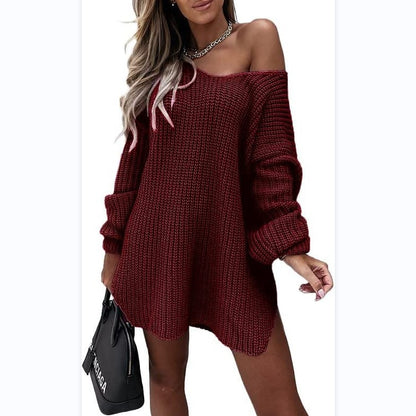 Women's Off Shoulder Chunky Knit Oversized Sweater Dress