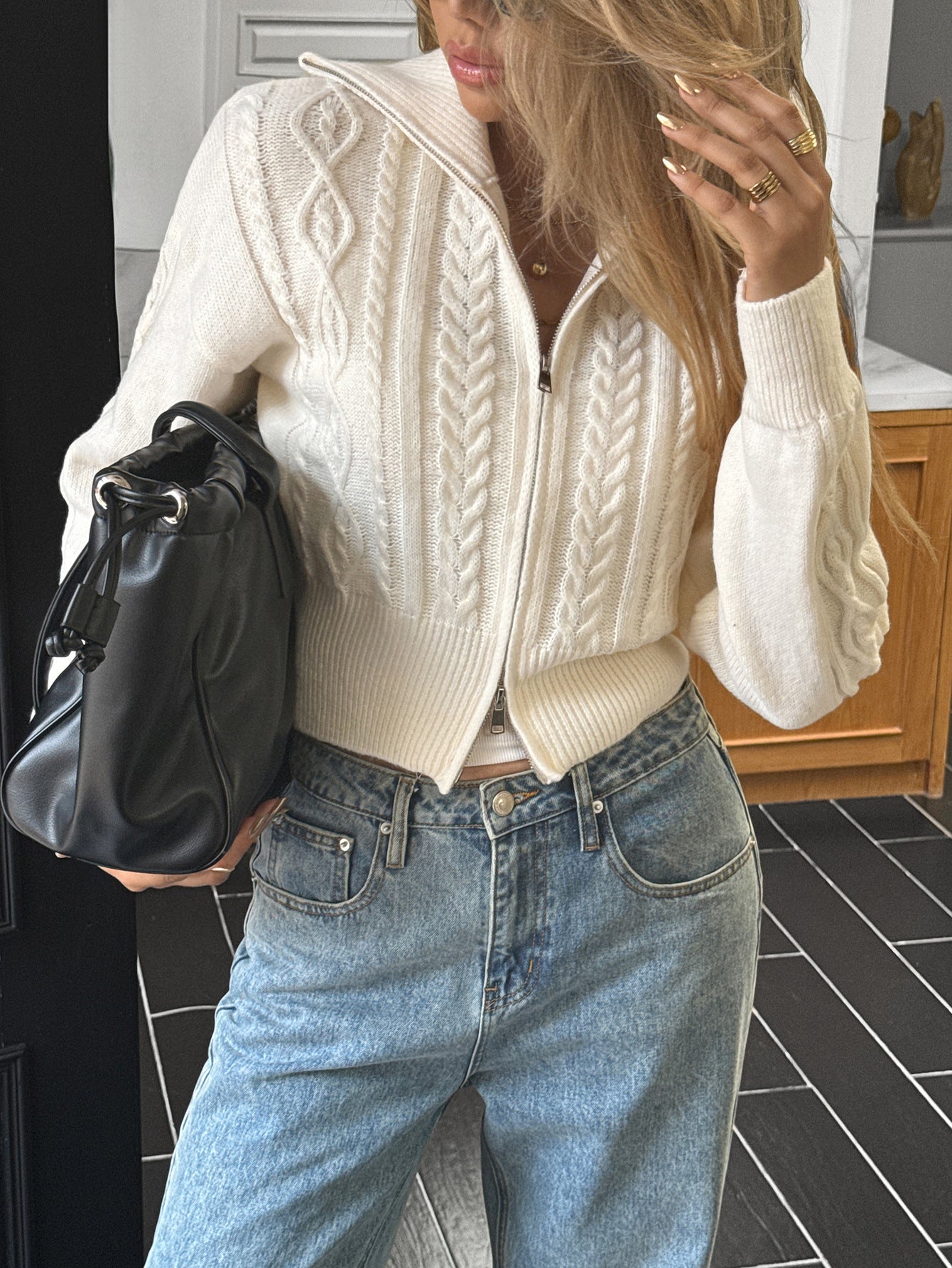 Women’s Y2K Zip Up Knit Sweater Jacket Long Sleeve Top