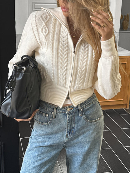 Women’s Y2K Zip Up Knit Sweater Jacket Long Sleeve Top