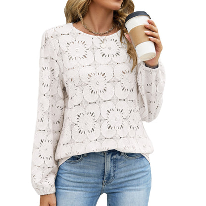 Eyelet Lace Blouse Puff Sleeve Loose Top