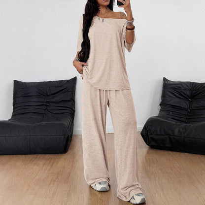 Women Off Shoulder Wide Leg Pants Casual Two Piece Set