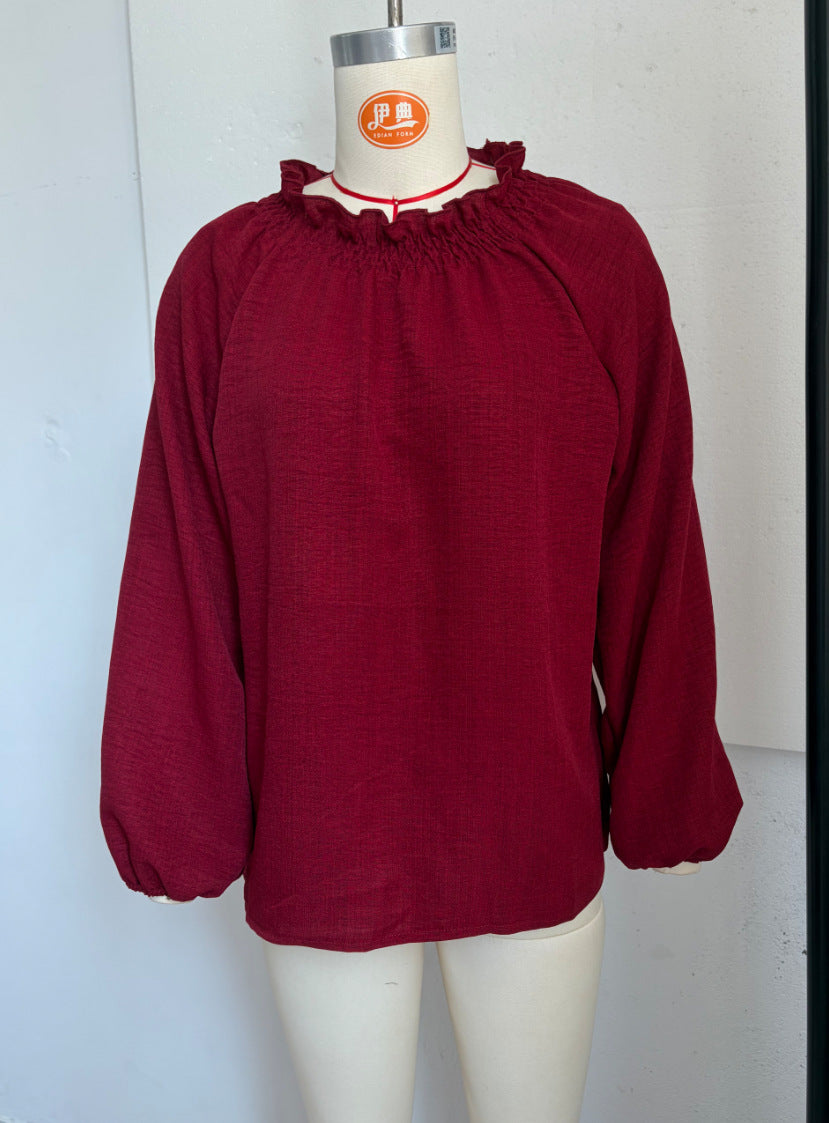 Women's Balloon Sleeve Blouse Solid Casual Boho Top