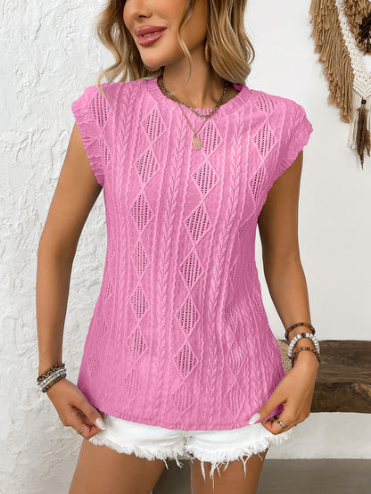 Women's Jacquard Sleeveless Top – Casual Summer Tank Blouse