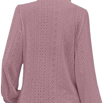 Women's Eyelet V-Neck Puff Sleeve Lace Blouse