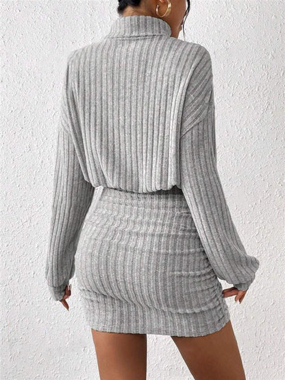 Ribbed Turtleneck Long Sleeve Bodycon Mini Dress
