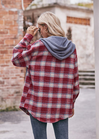 Plaid Hooded Shacket Jacket Oversized Fall Flannel Coat