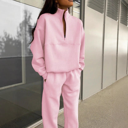 Women's Oversized Quarter Zip Sweatshirt Jogger Set