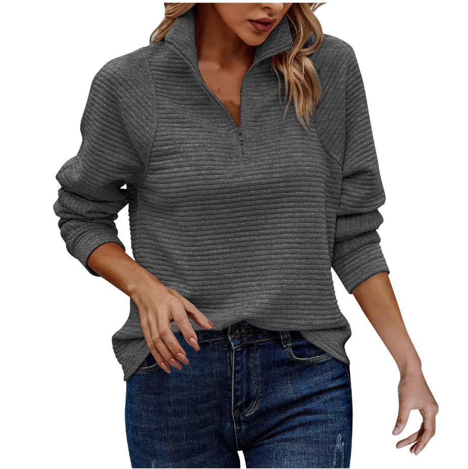Women's Quarter Zip Ribbed Pullover Sweatshirt