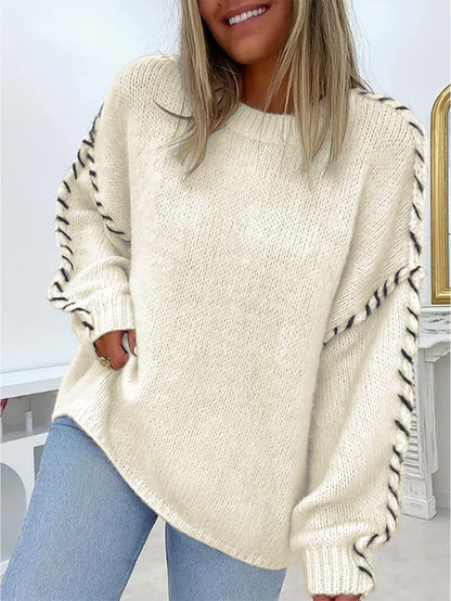 Women's Oversized Lace-Up Sleeve Chunky Knit Sweater