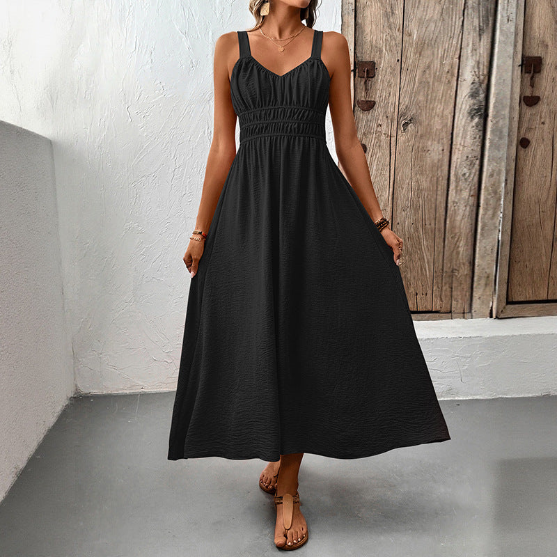 Women's Smocked Maxi Dress Sleeveless V Neck Sundress