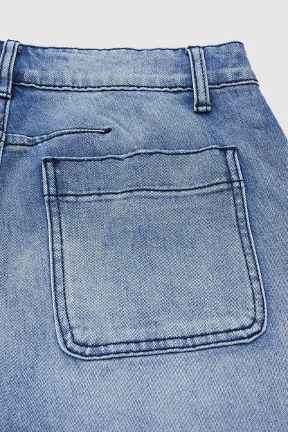 Cropped Wide Leg Denim Pants Casual Straight Jeans