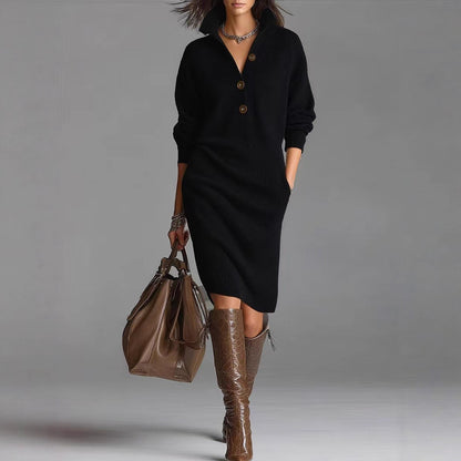 Women's Oversized Button Front Midi Sweater Dress
