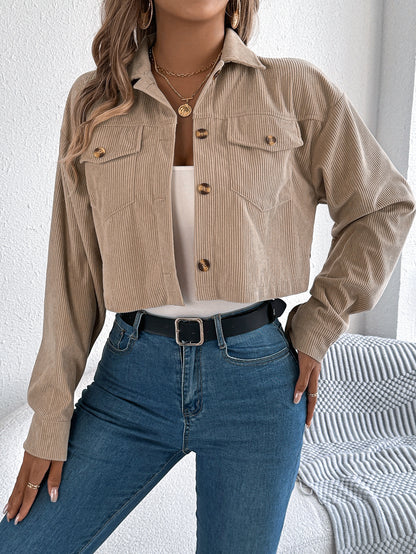 Corduroy Cropped Button Down Shacket for Women