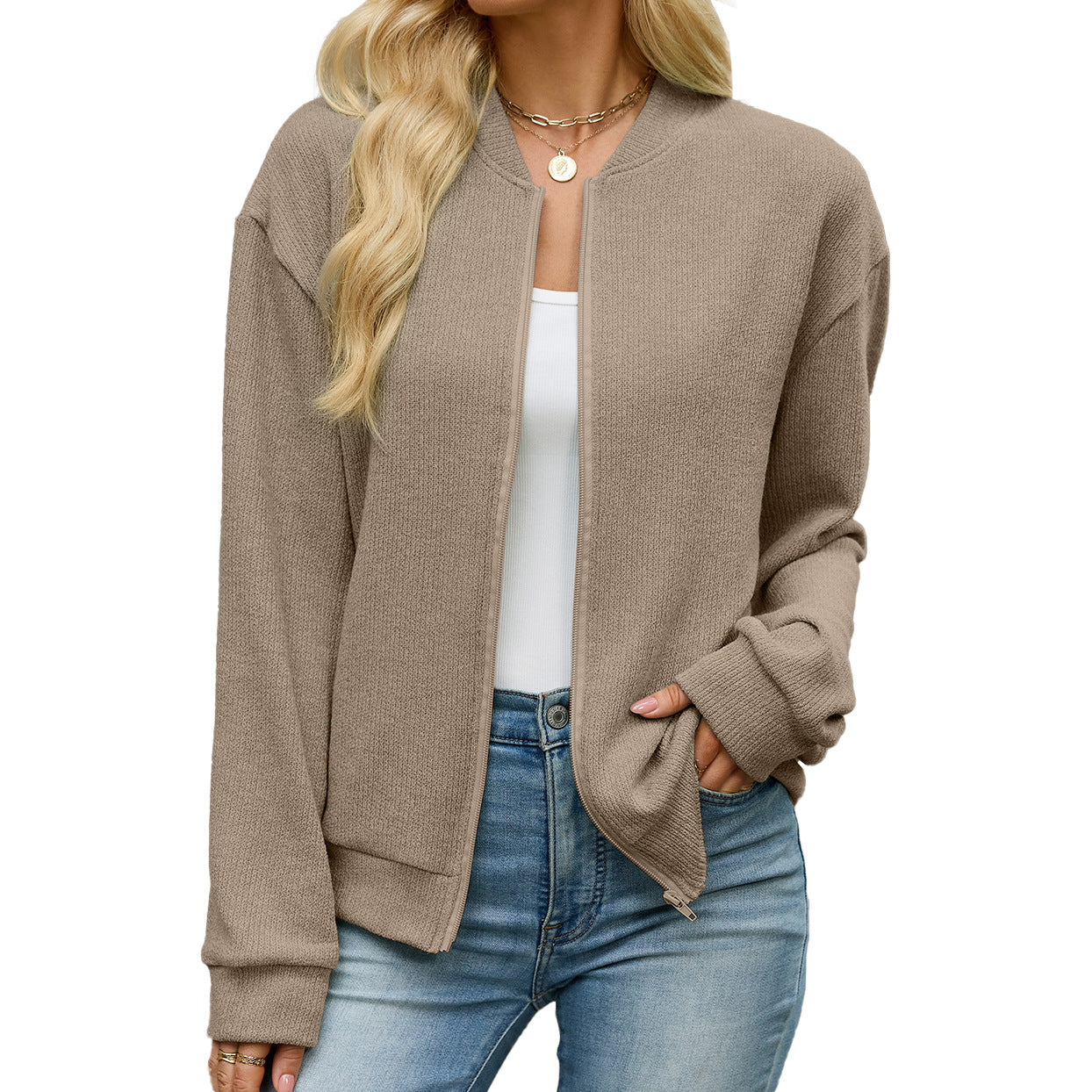 Women's Oversized Zip Up Jacket Casual Long Sleeve