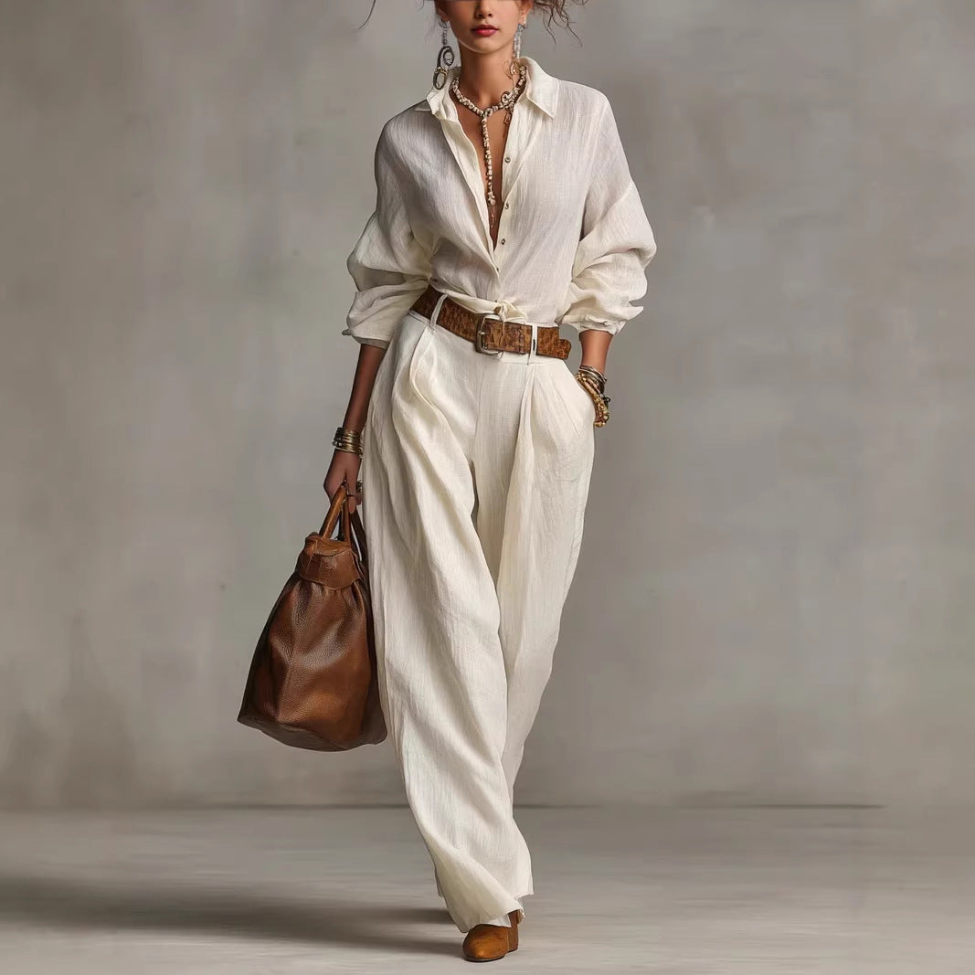 Women's Casual Blouse & Wide Leg Pants Two Piece Set