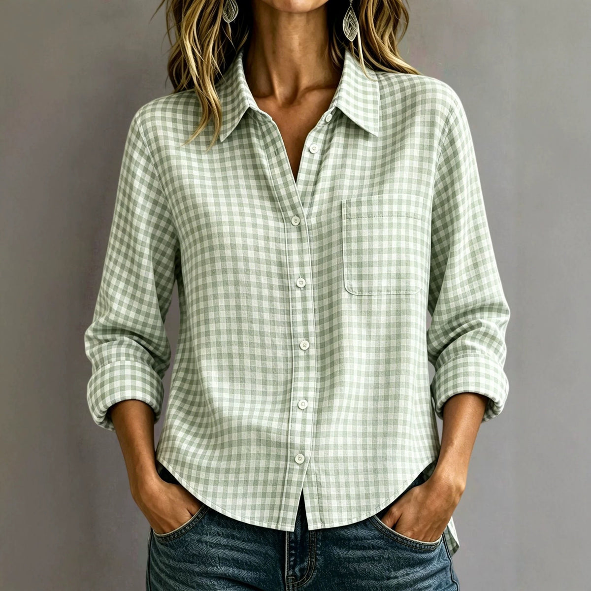 Women's Plaid Button Down Shirt Long Sleeve Collared Top