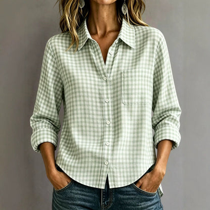 Women's Plaid Button Down Shirt Long Sleeve Collared Top