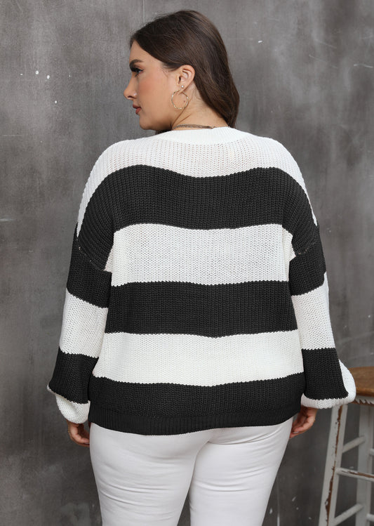 Women's Clothing Contrasting Striped Stitching Intercolor Pullover Sweater