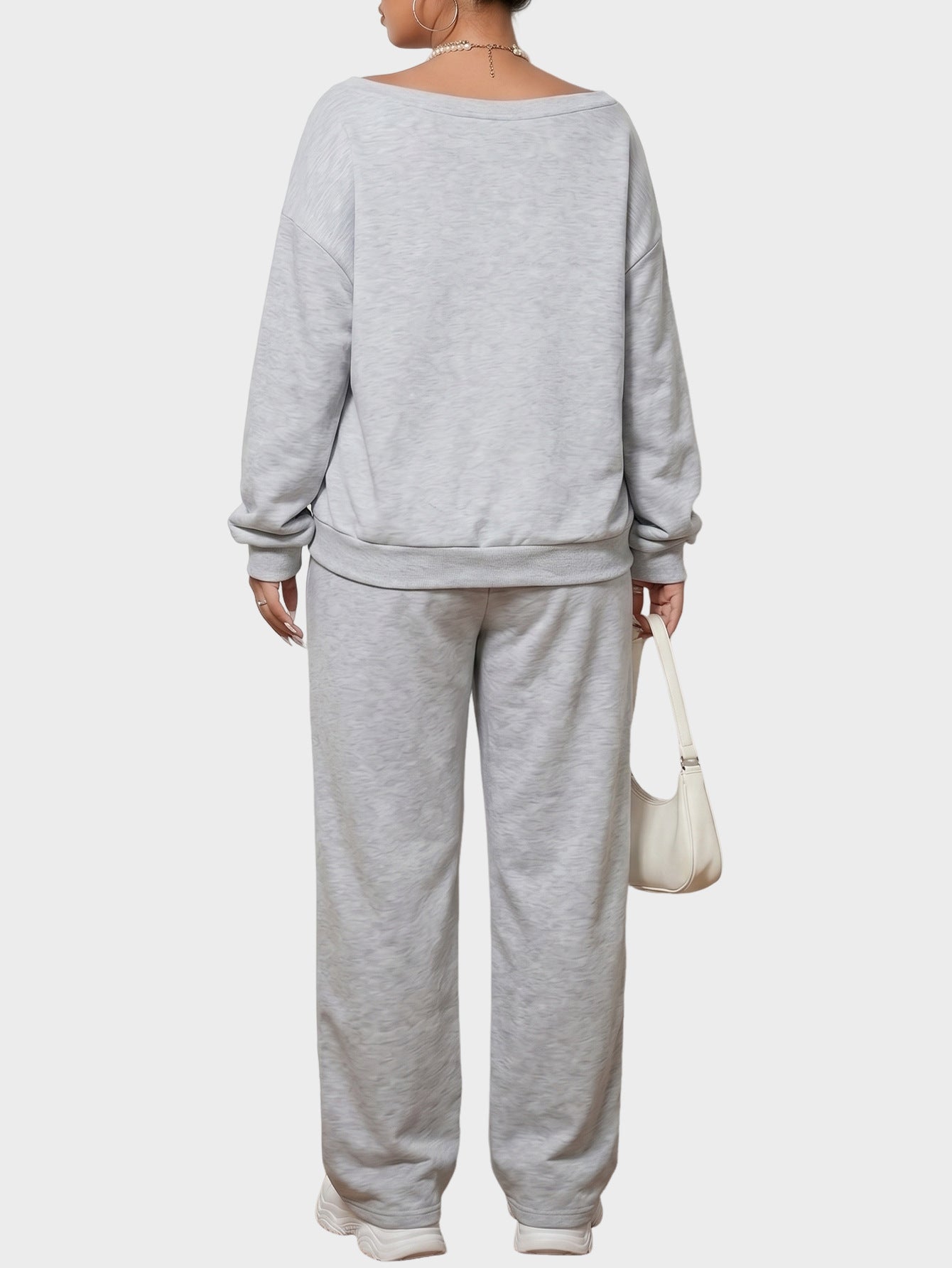 Plus Size Off Shoulder Sweatshirt Jogger Pants Set