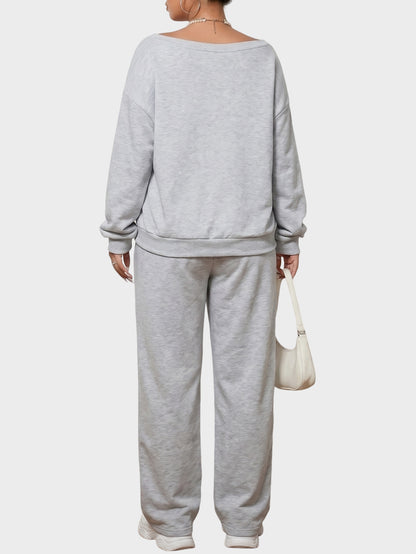 Plus Size Off Shoulder Sweatshirt Jogger Pants Set