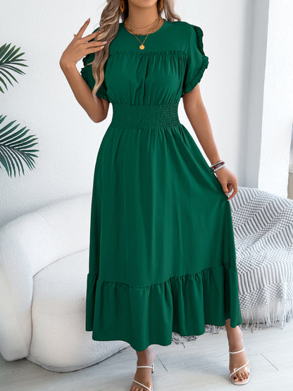 Ruffle Sleeve Smocked Waist Maxi Dress Casual Flowy