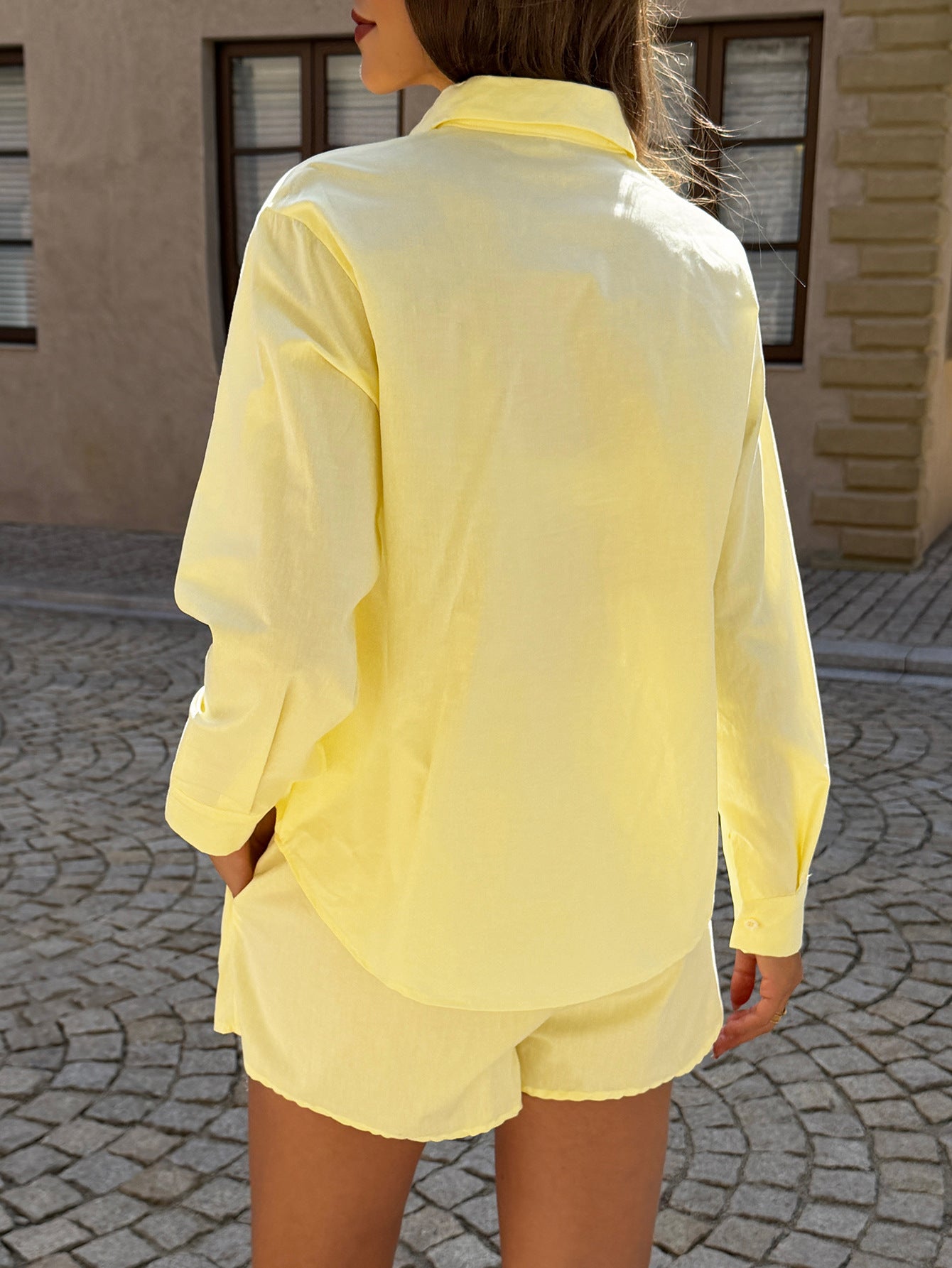 Casual Button Down Shirt and Drawstring Shorts Lounge Set