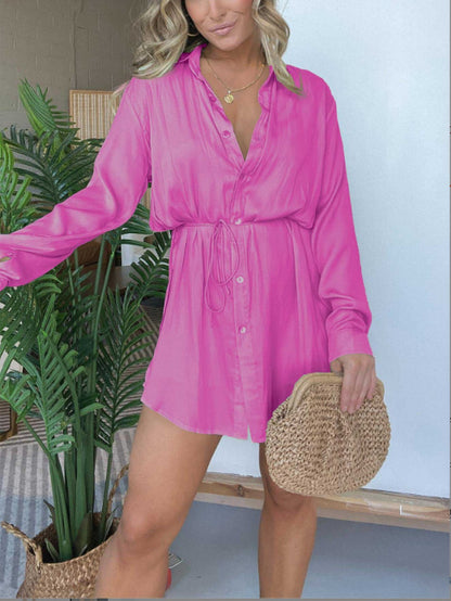 Women's Solid Long Sleeve Button Down Romper