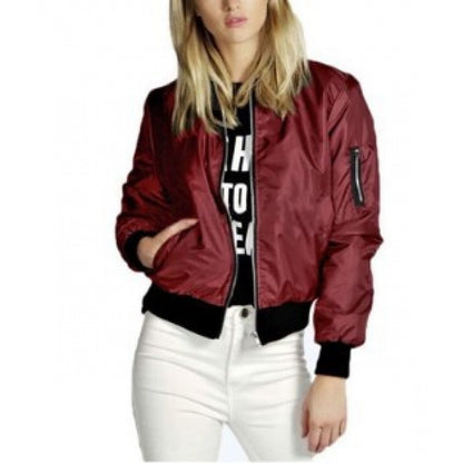 Womens Bomber Jacket Zip Up Lightweight Casual Outerwear