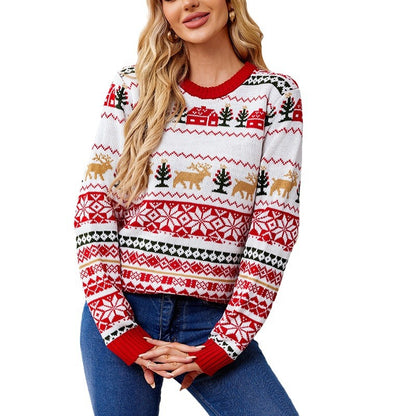 Reindeer Christmas Sweater Holiday Knit Pullover Women