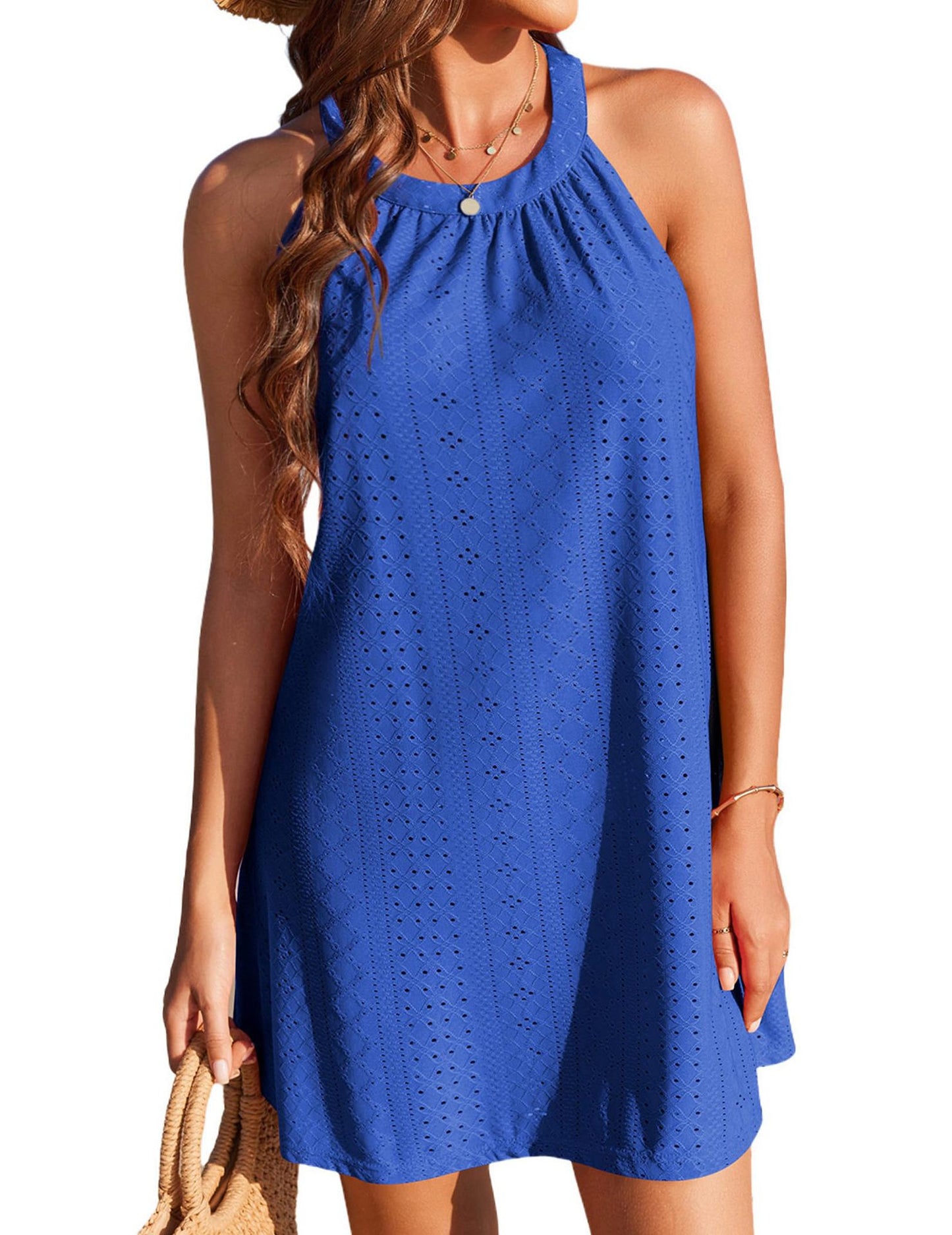 Sleeveless Crochet Eyelet Cover Up Mini Dress