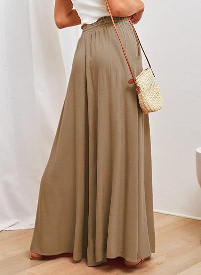 High-Waist Wide-Leg Palazzo Pants – Cotton-Linen Blend with Pockets