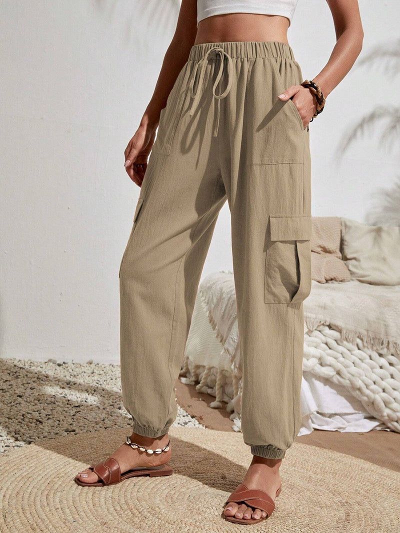 Spring/Summer Solid Color Pocket Casual Work Pants