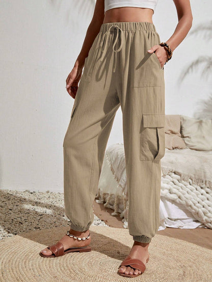 Spring/Summer Solid Color Pocket Casual Work Pants