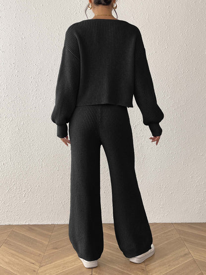 Cozy Two-Piece Set | Buttoned Cardigan & Drawstring Trousers