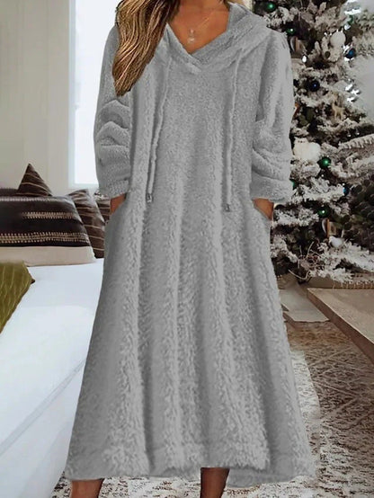 Women Oversized Fleece Hoodie Maxi Dress Loungewear Pockets