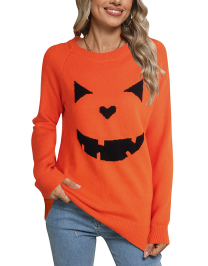 Women's Halloween Pumpkin Crewneck Knit Sweater