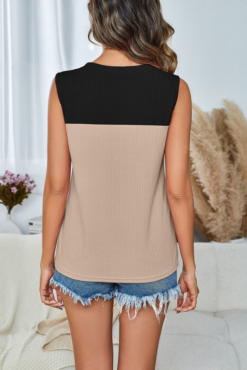 Color Block Sleeveless Tank Top Casual Summer Blouse