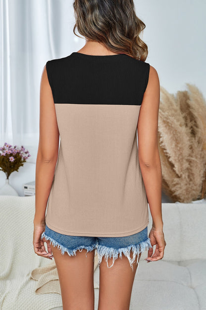 Color Block Sleeveless Tank Top Casual Summer Blouse