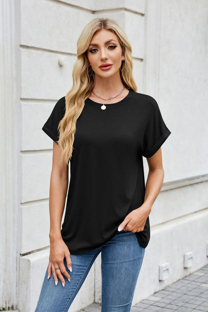 Solid Knit T Shirt Loose Fit Casual Custom Top