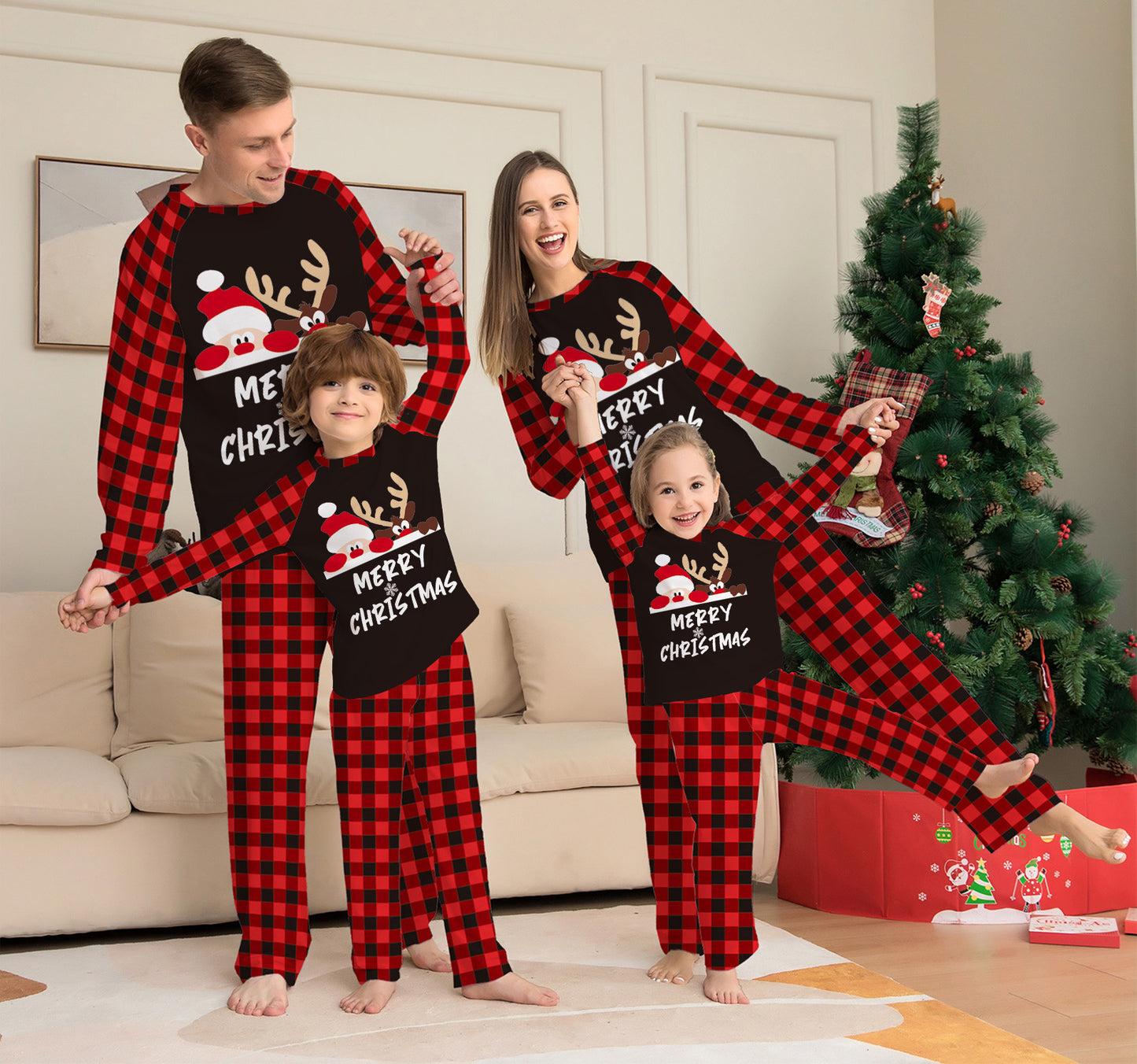 Alphabet Plaid Parent-child Dress Printed Loungewear Christmas Pajamas