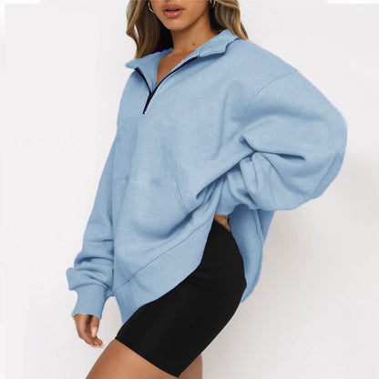 Oversized Half Zip Fleece Pullover Sweatshirt with Pocket