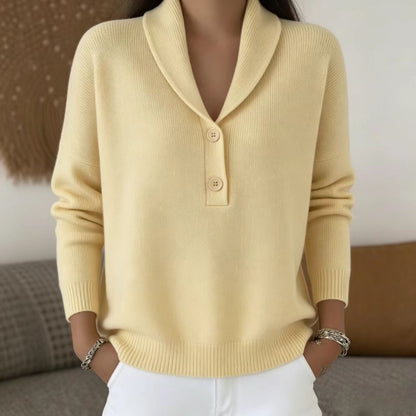 Women's Shawl Collar Button Pullover Sweater Soft Knit