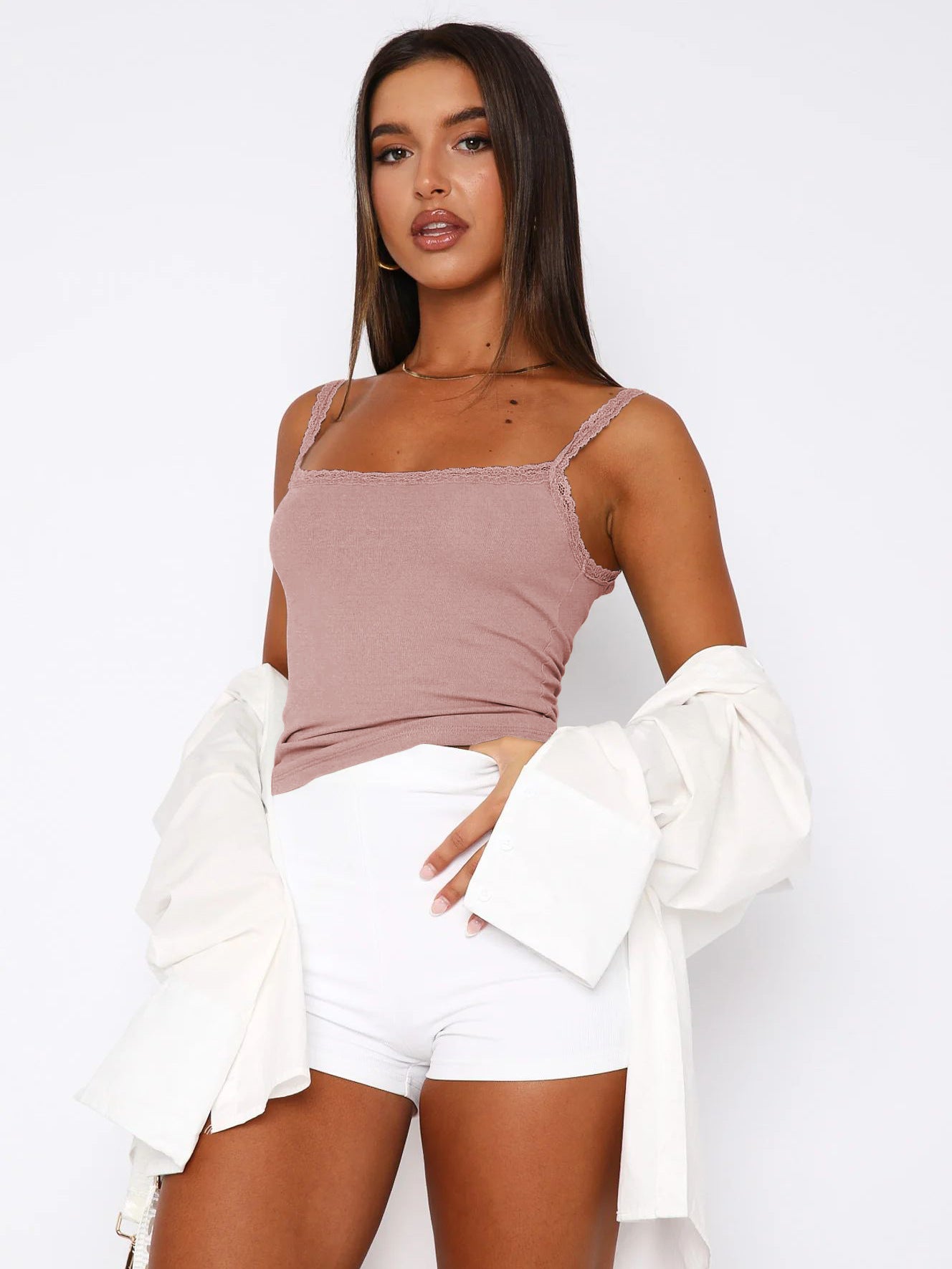 Lace Trim Cami Top Slim Fit Basic Tank