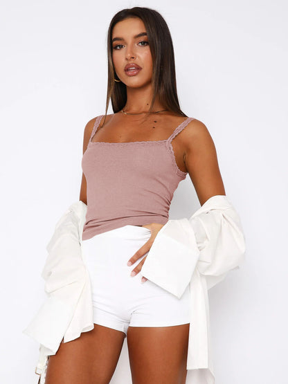 Lace Trim Cami Top Slim Fit Basic Tank