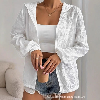 Women's Textured Lightweight Zip-Up Hooded Jacket