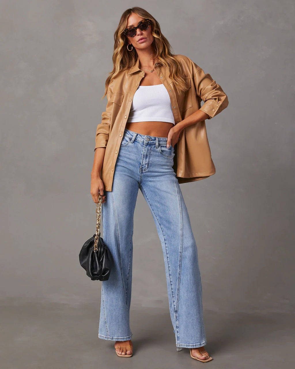 Women's Patchwork Wide Leg Jeans Loose Denim Pants
