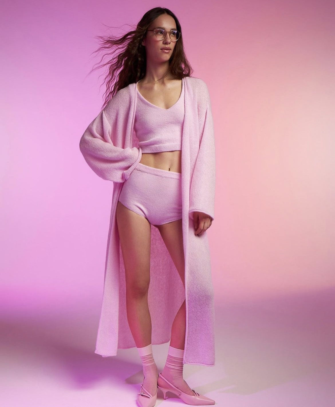 Oversized Mohair Knit Long Cardigan Open Front Sweater