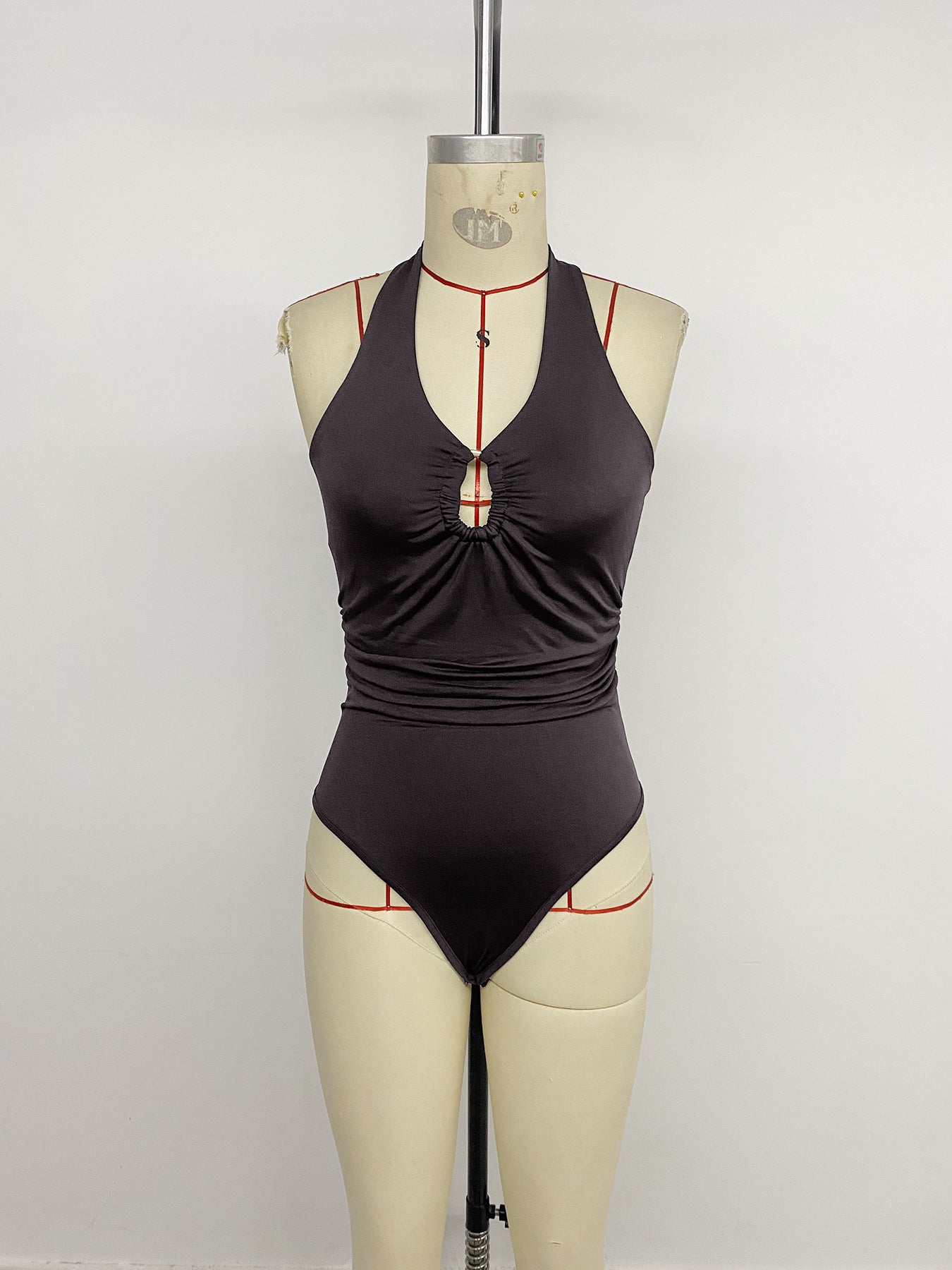 Solid Halter Cutout Bodysuit Sexy Sleeveless Bodycon Top
