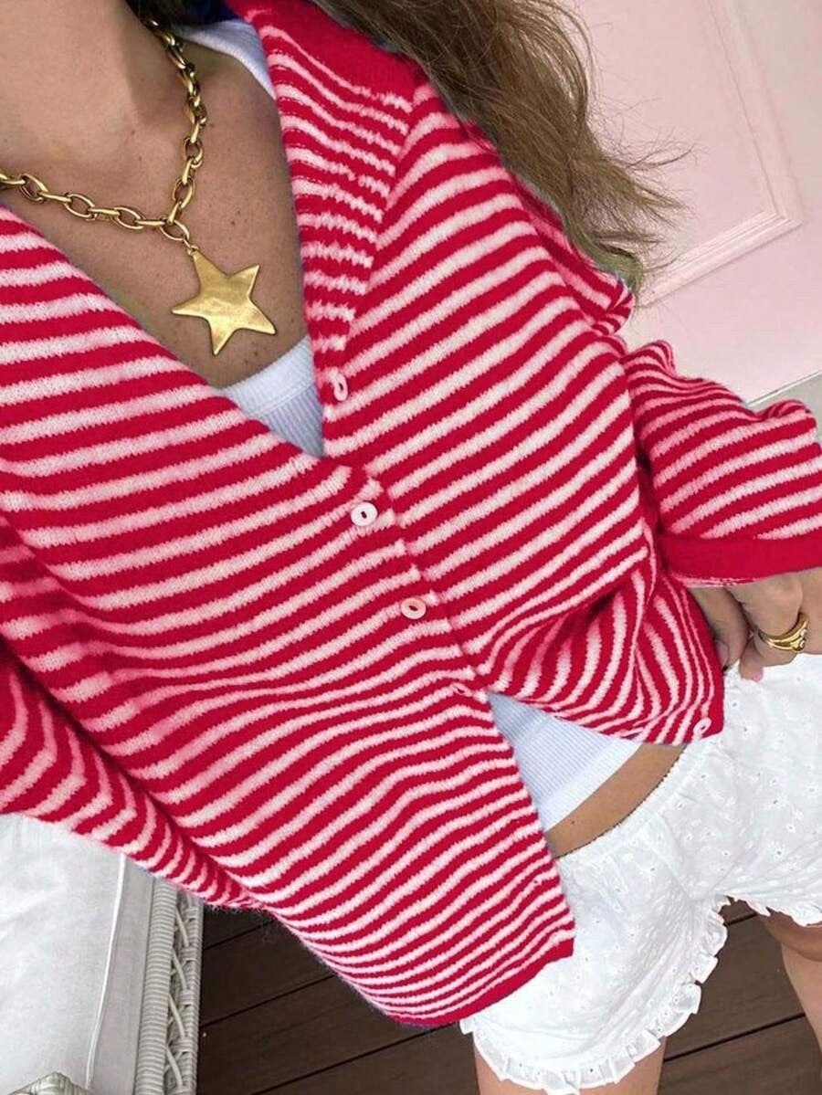 Women's Striped Knit Cardigan Long Sleeve Sweater