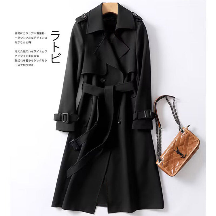 Women's Long Double Breasted Trench Coat Belted